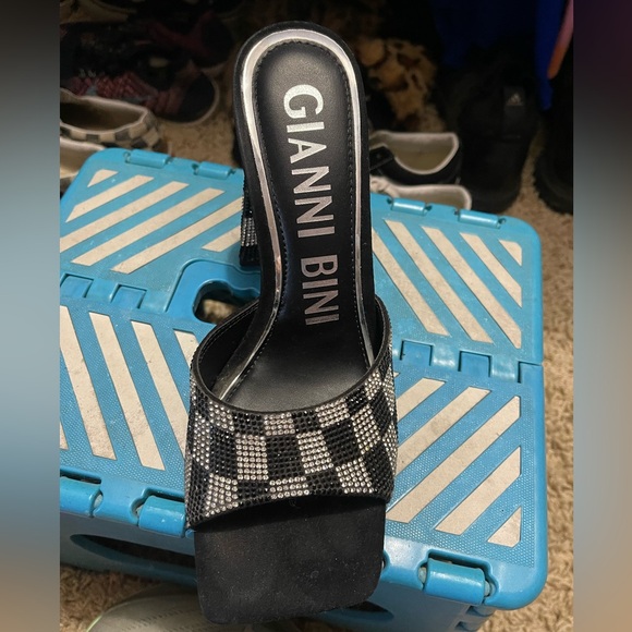 Gianni Bini Caylor Three Checkered Rhinestone Square Toe Chunky Heel 7.5 - Picture 2 of 2